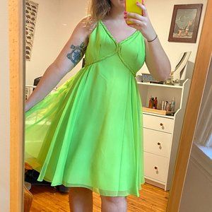 Bright Green Chiffon 60s Vintage Dress